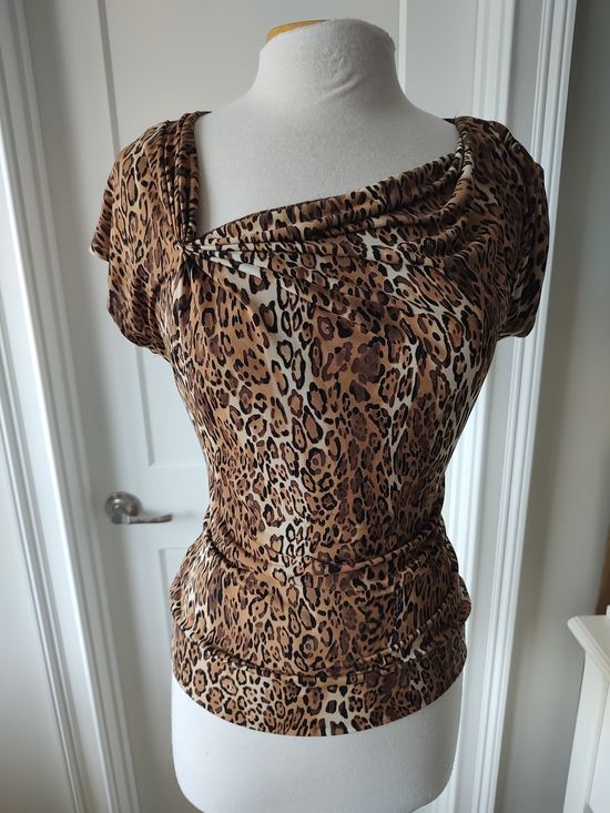 New York & Company Tops - New York & Company Sexy Leopard Print Drape Neck Top - Brown/Tan Mafia Mom MILF